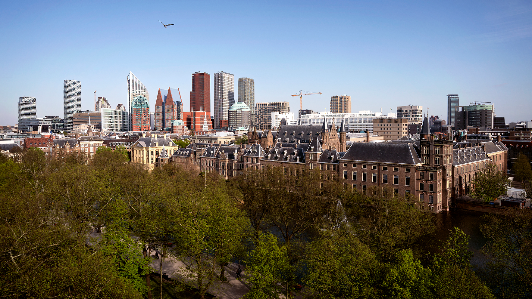 Skyline Den Haag met de ministeries op de achtergrond